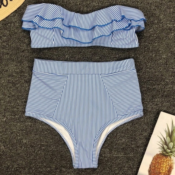 NEW ☀️ Blue & White Striped High Waisted Bikini - Picture 5 of 7